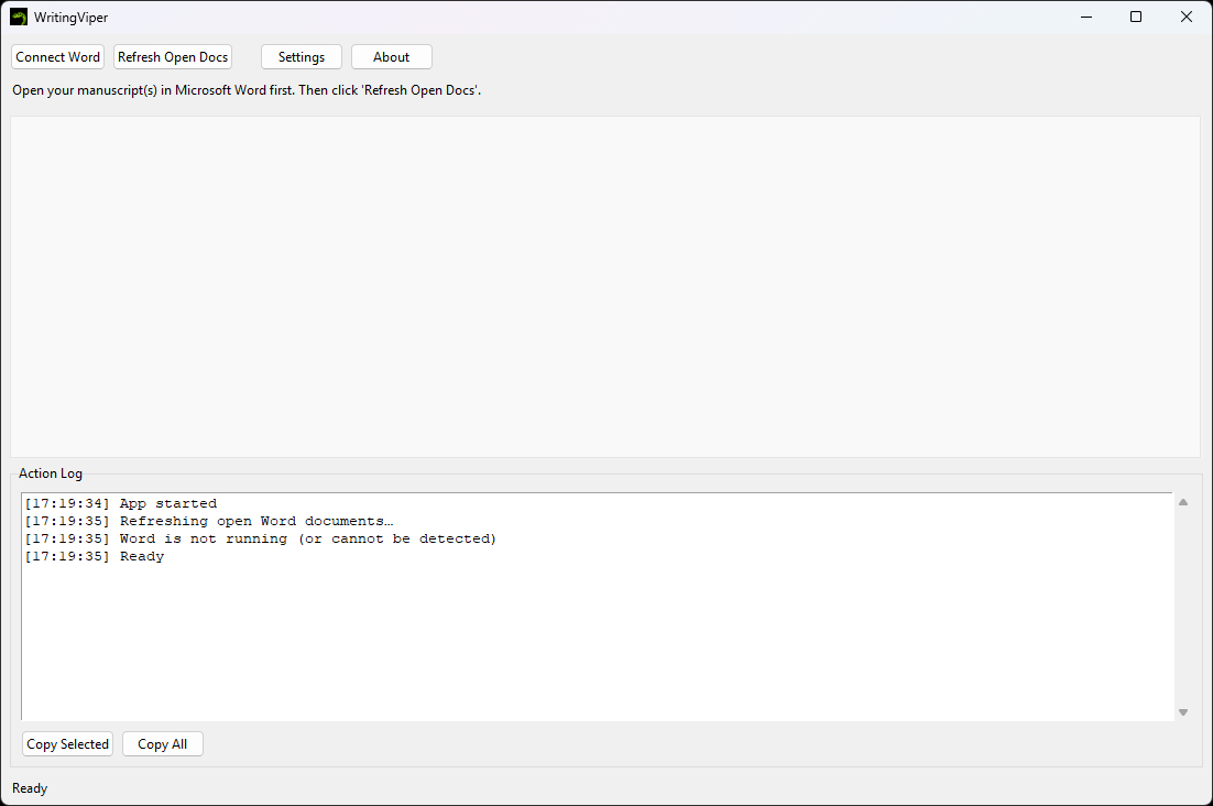 WritingViper initial app open